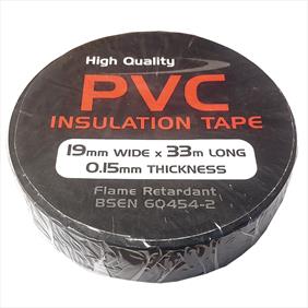 Black roll of PVC insulation tape in clear plastic packaging