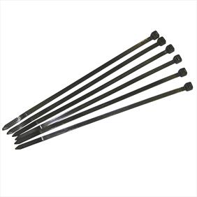 6 black cable ties laid out next to each other on a white background