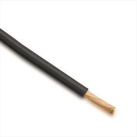 Black auto cable with interior copper wire showing at the end