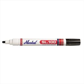 Markal paint marker pen black, with lid on the opposite end and rounded tip showing