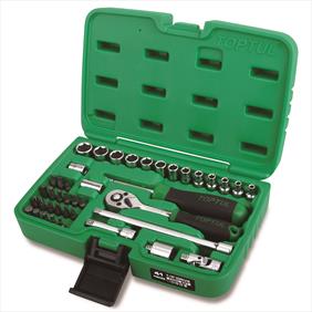 Toptul 41Pcs 1/4" Drive Flank Socket Set in a green hard plastic case