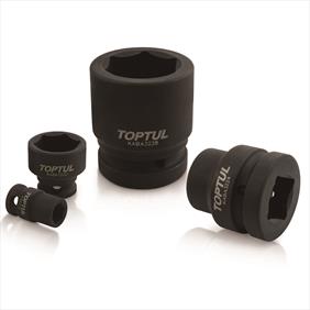 A range of Toptul 3/8" drive 6PT flank impact sockets in chrome molybdenum