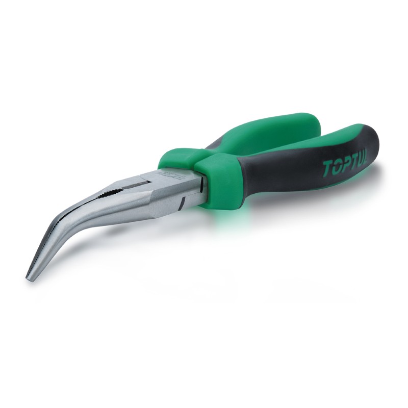 Toptul 6 inch bent nose pliers with green and black handle