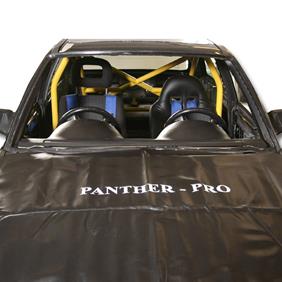 Panther Pro black heavy duty bonnet cover (1.9m x 1.4m) placed on the bonnet of a car