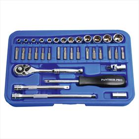 Panther Pro 1/4" drive 35 piece metric socket set in a hard blue plastic case